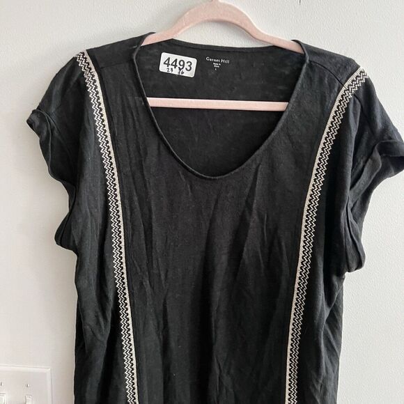 Garnet Hill Organic Linen Black Embroidered Beach Dress Womens Large Lightweight - Picture 6 of 15